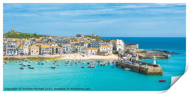 Elevated views of the popular seaside resort of St. Ives Print by Andrew Michael