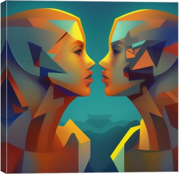 AI-Generated Cubist Portrait of a Couple Canvas Print by Luigi Petro