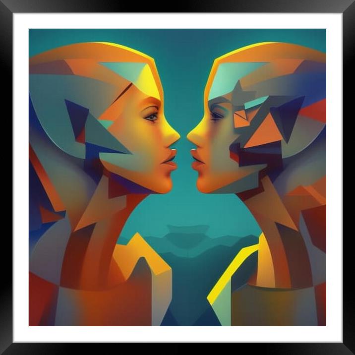 AI-Generated Cubist Portrait of a Couple Framed Mounted Print by Luigi Petro