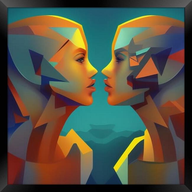 AI-Generated Cubist Portrait of a Couple Framed Print by Luigi Petro