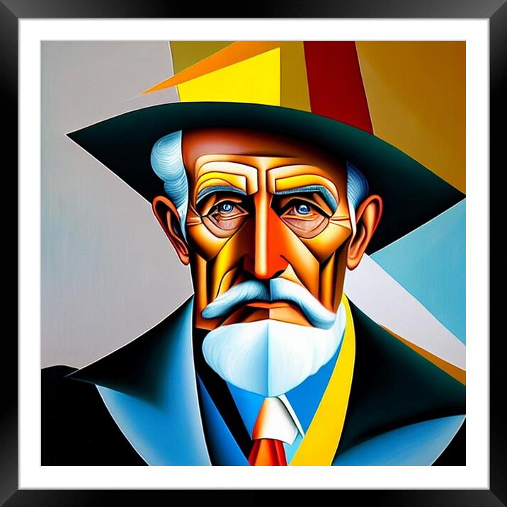 Portrait of old man in cubism style. Framed Mounted Print by Luigi Petro