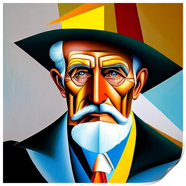 Portrait of old man in cubism style. Print by Luigi Petro