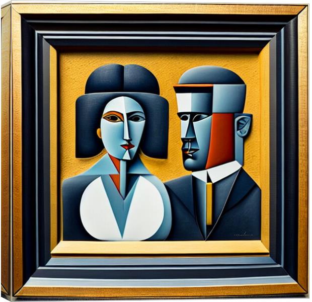 Framed Cubist Portrait of a Couple Canvas Print by Luigi Petro