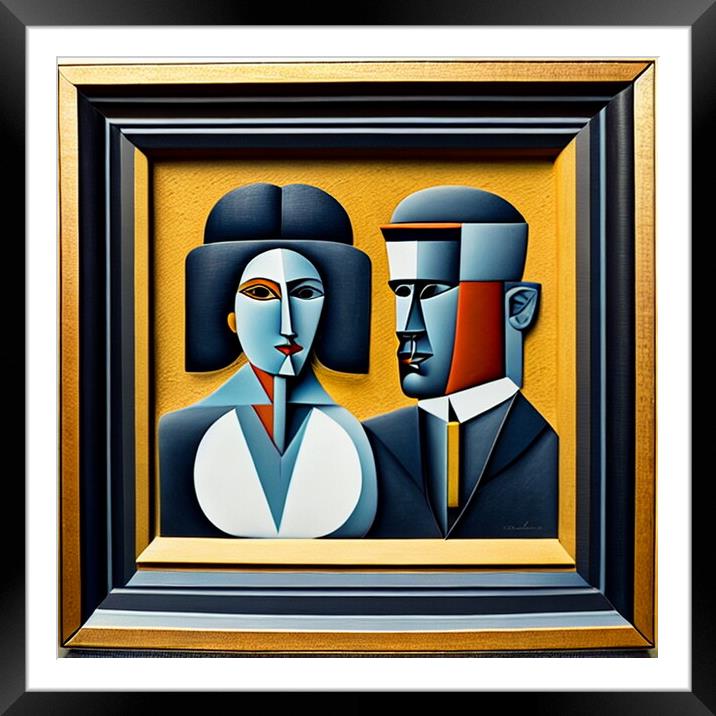 Framed Cubist Portrait of a Couple Framed Mounted Print by Luigi Petro
