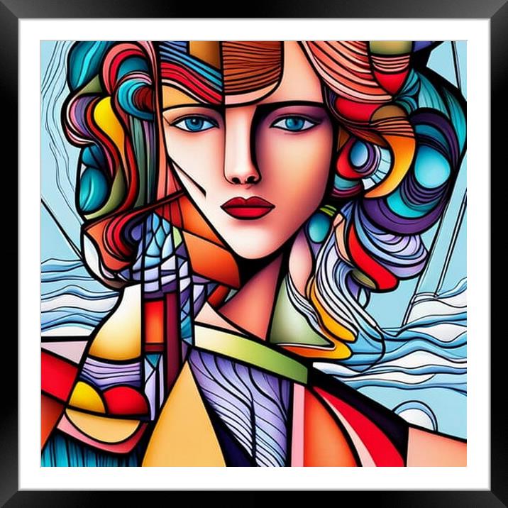 Cubist style portrait of a young woman. Framed Mounted Print by Luigi Petro