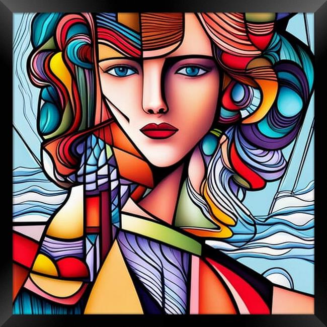 Cubist style portrait of a young woman. Framed Print by Luigi Petro