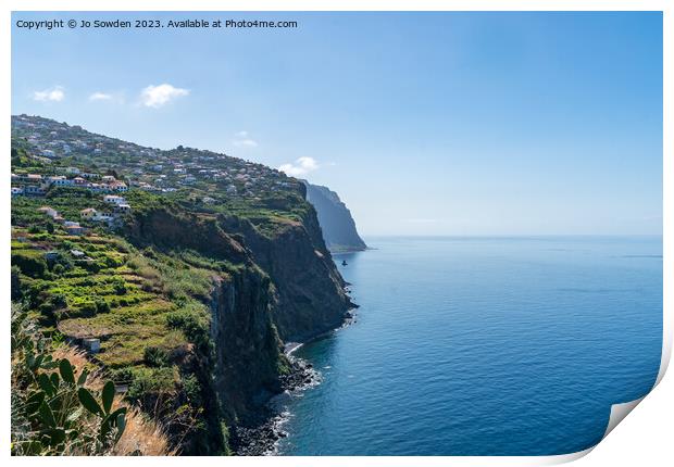 Cliffs below Campanario, Maderia, Portugal Print by Jo Sowden