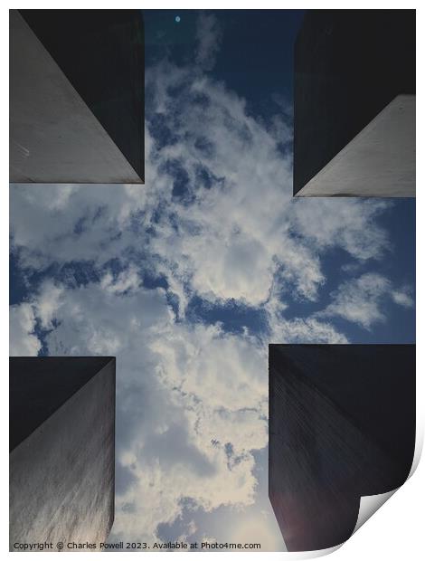 Looking up through the Holocaust Memorial, Berlin Print by Charles Powell