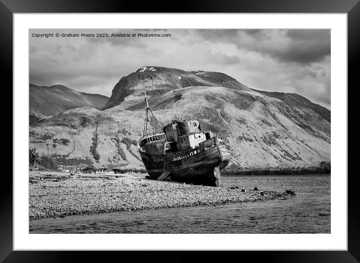 MV Dayspring wreck at Corpach monochrome Framed Mounted Print by Graham Moore