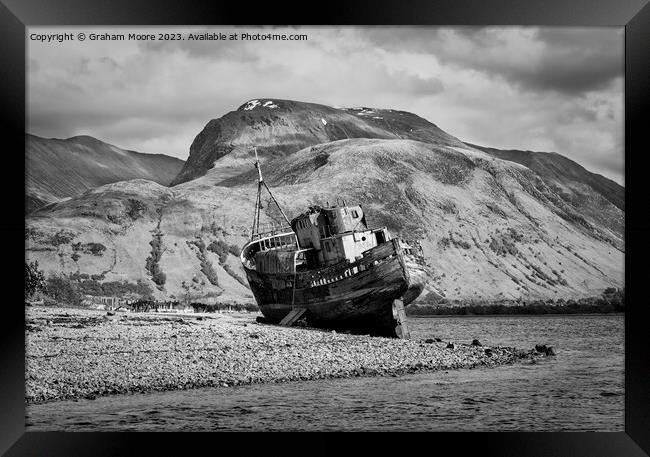 MV Dayspring wreck at Corpach monochrome Framed Print by Graham Moore