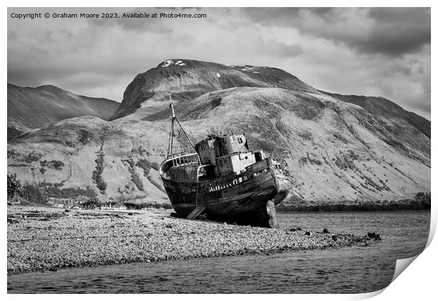MV Dayspring wreck at Corpach monochrome Print by Graham Moore