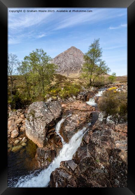 Buachaille Etive Mor and River Coupall falls Framed Print by Graham Moore