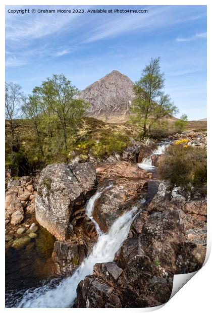 Buachaille Etive Mor and River Coupall falls Print by Graham Moore
