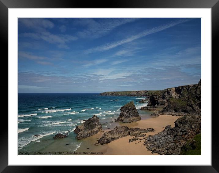 Bedruthan Steps Cornwall Framed Mounted Print by Charles Powell