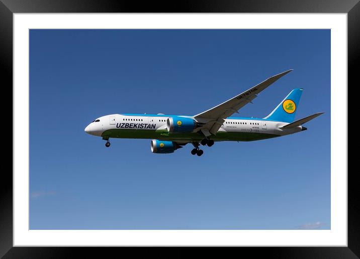 Uzbekistan Airways Dreamliner Jet Framed Mounted Print by David Pyatt