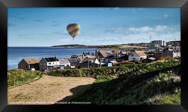 Burghead Village Seascape with Hot Air Balloon Framed Print by Tom McPherson
