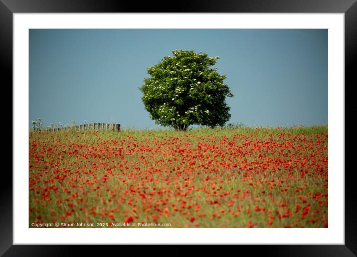tree and poppy Framed Mounted Print by Simon Johnson