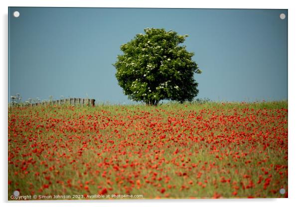 tree and poppy Acrylic by Simon Johnson