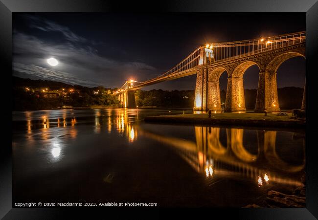 Menai Bridge at night Framed Print by David Macdiarmid