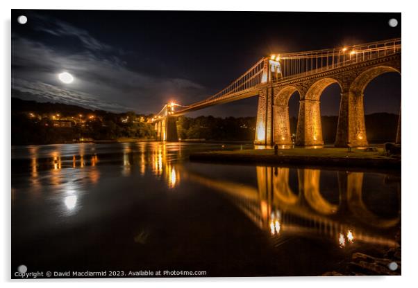 Menai Bridge at night Acrylic by David Macdiarmid