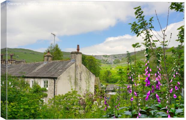 Malham Cove Cottage and Landscape  Canvas Print by Alison Chambers