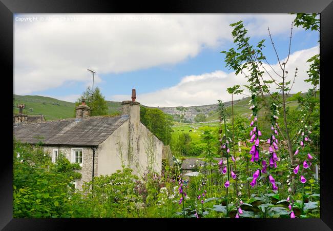 Malham Cove Cottage and Landscape  Framed Print by Alison Chambers