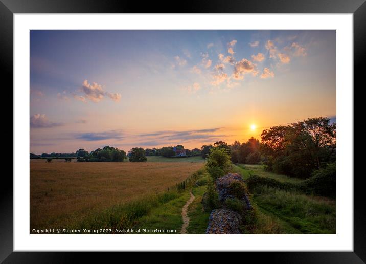 Sunrise at Calleva's Old Roman Wall & 12th-century Framed Mounted Print by Stephen Young