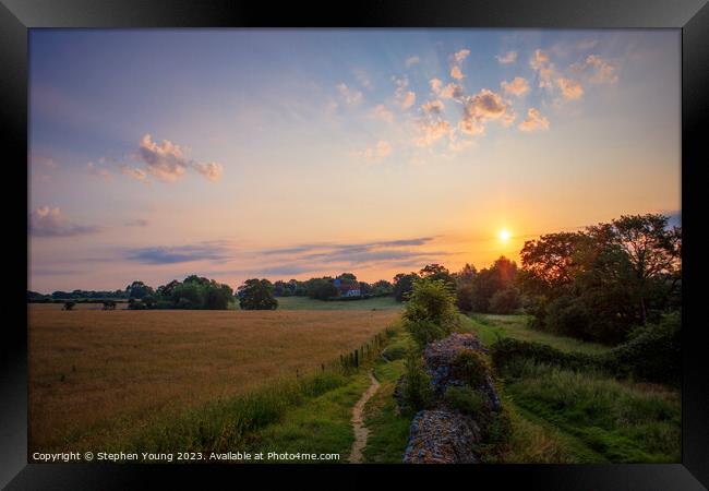 Sunrise at Calleva's Old Roman Wall & 12th-century Framed Print by Stephen Young
