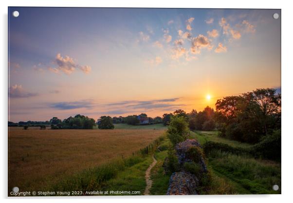 Sunrise at Calleva's Old Roman Wall & 12th-century Acrylic by Stephen Young