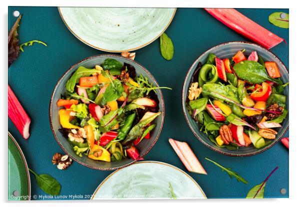 Green vegetable salad, healthy food. Acrylic by Mykola Lunov Mykola