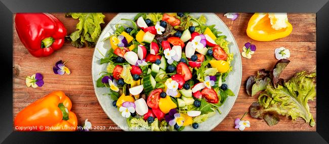Edible flowers salad in a plate. Framed Print by Mykola Lunov Mykola