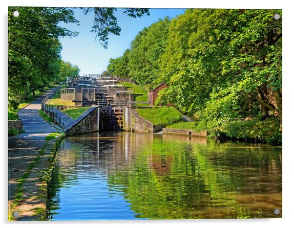 Bingley Five Rise Locks  Acrylic by Darren Galpin