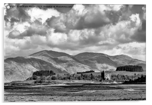 Castle Stalker Appin Scotland monochrome Acrylic by Graham Moore