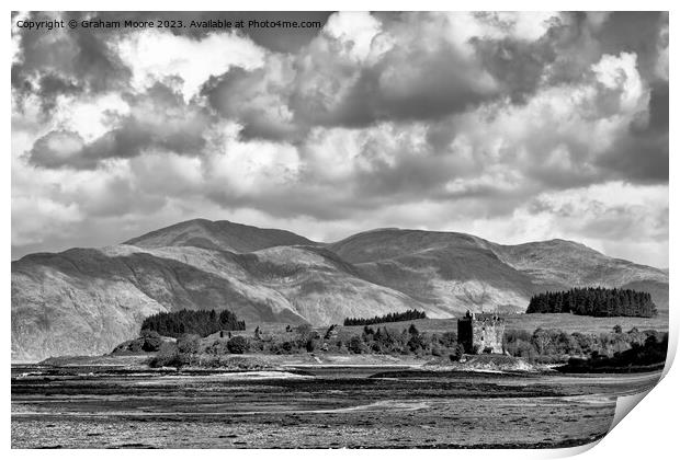 Castle Stalker Appin Scotland monochrome Print by Graham Moore