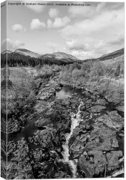 Falls of Orchy elevated view monochrome Canvas Print by Graham Moore