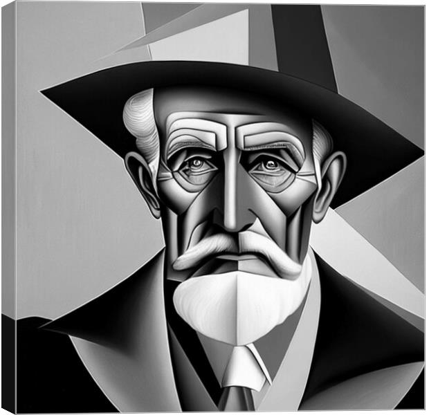 Portrait of old man in monochrome  cubism style. Canvas Print by Luigi Petro
