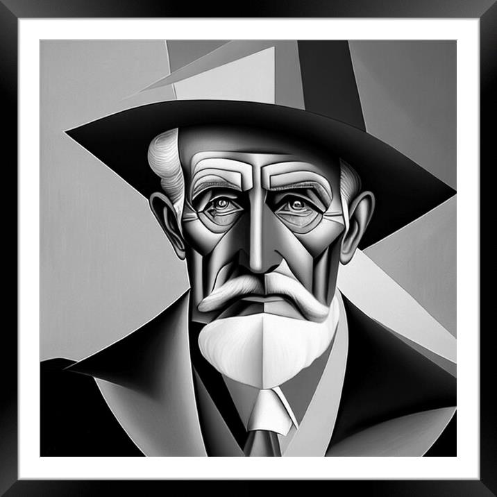 Portrait of old man in monochrome  cubism style. Framed Mounted Print by Luigi Petro