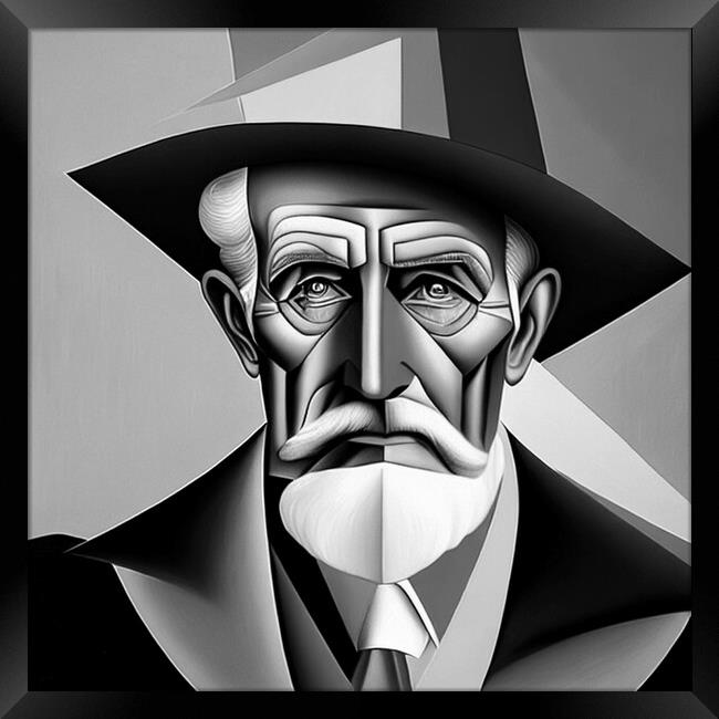 Portrait of old man in monochrome  cubism style. Framed Print by Luigi Petro