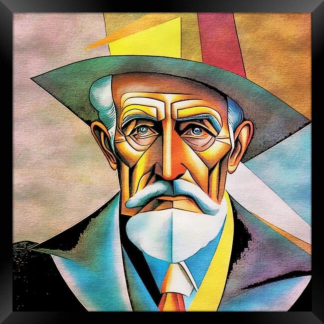 Portrait of old man in cubism style. Framed Print by Luigi Petro