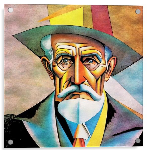 Portrait of old man in cubism style. Acrylic by Luigi Petro