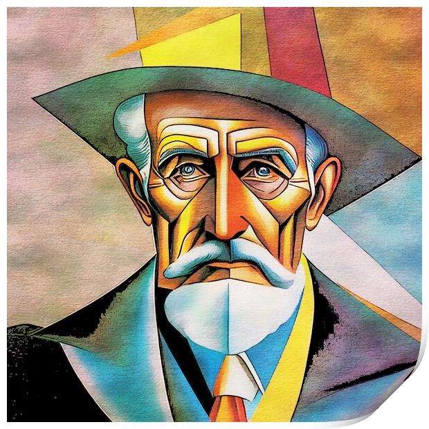 Portrait of old man in cubism style. Print by Luigi Petro