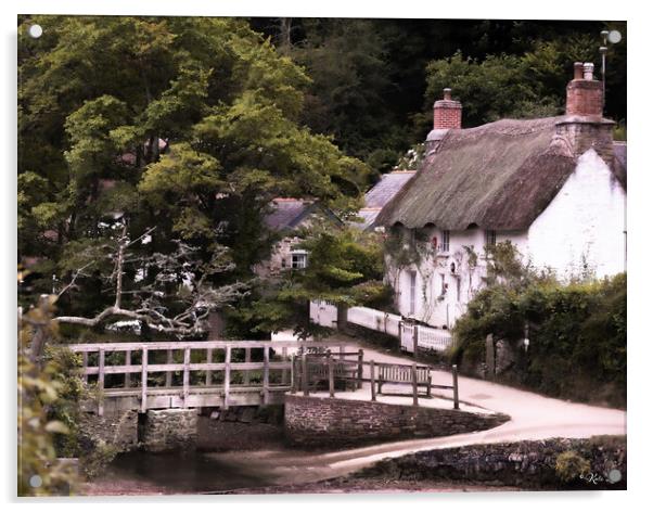 Helford Thatched Cottage Acrylic by Kate Lake