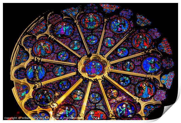 Angels Rose Window St John Baptist Cathedral Basilica Lyon Franc Print by William Perry