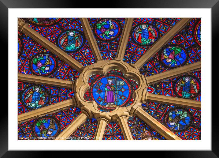 Angels Rose Window St John Baptist Cathedral Lyon France Framed Mounted Print by William Perry