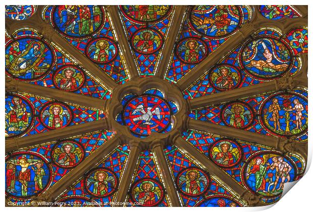 Christ Rose Window St John Baptist Cathedral Basilica Lyon Franc Print by William Perry