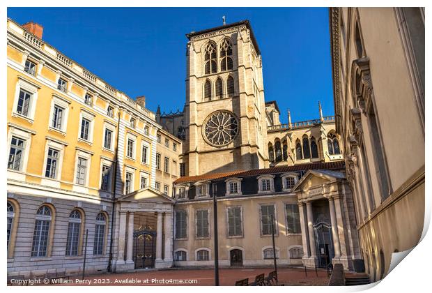 St John the Baptist Cathedral Outside Plaza Lyon France Print by William Perry