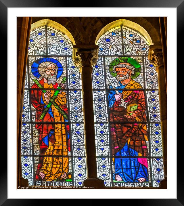 Saints Peter Stained Glass St John Baptist Cathedral Lyon France Framed Mounted Print by William Perry