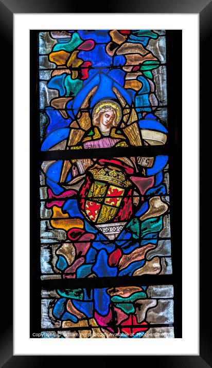 Angel Stained Glass Cathedral Basilica Lyon France Framed Mounted Print by William Perry