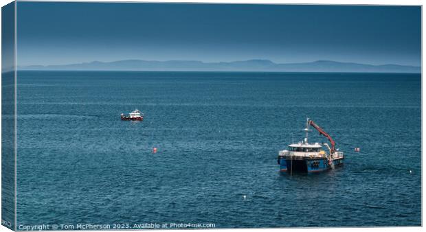Boats in Sea in Moray Firth Seascape off Burghead Canvas Print by Tom McPherson