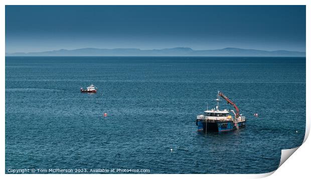 Boats in Sea in Moray Firth Seascape off Burghead Print by Tom McPherson